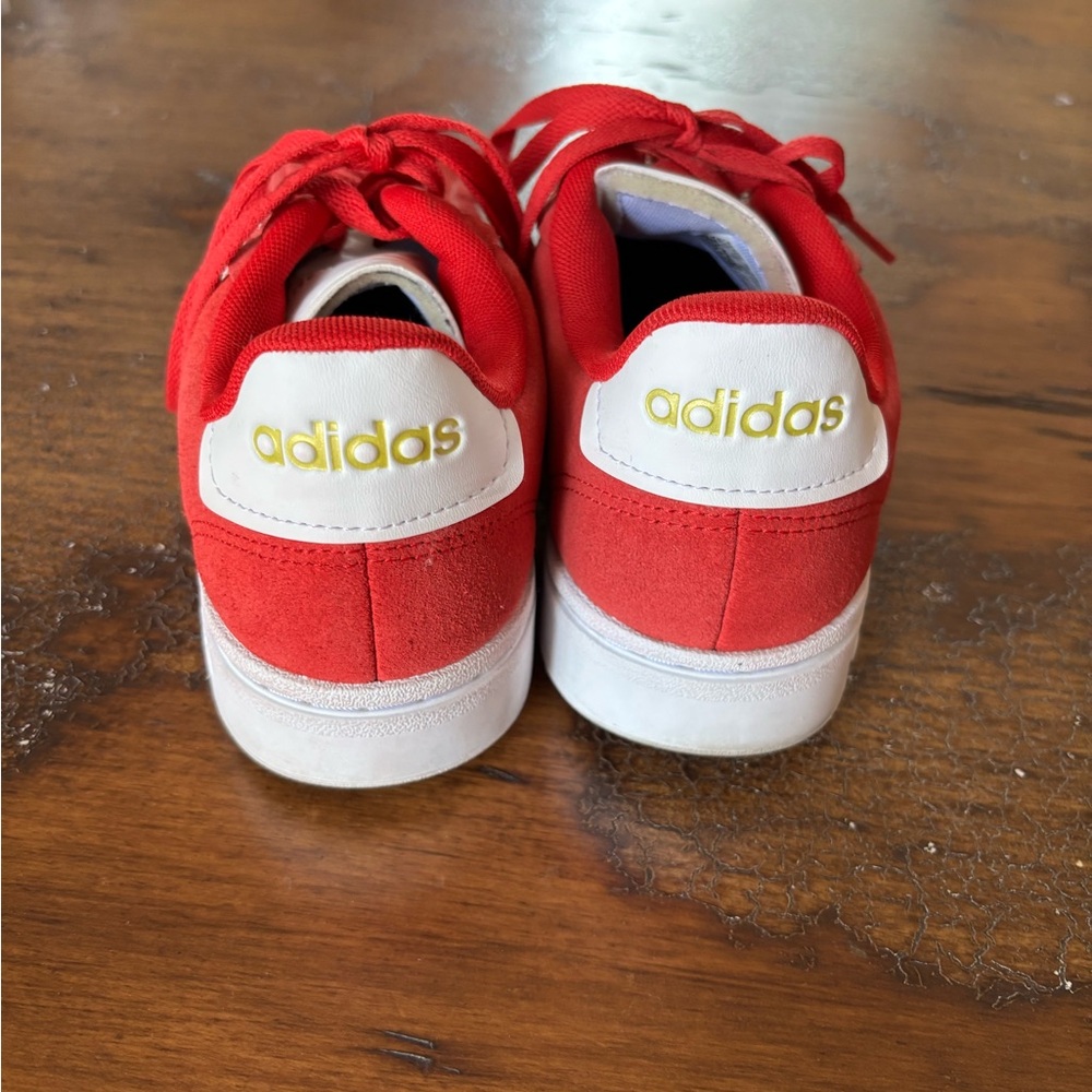 adidas Red Suede Low-Top Sneakers with White Heel
